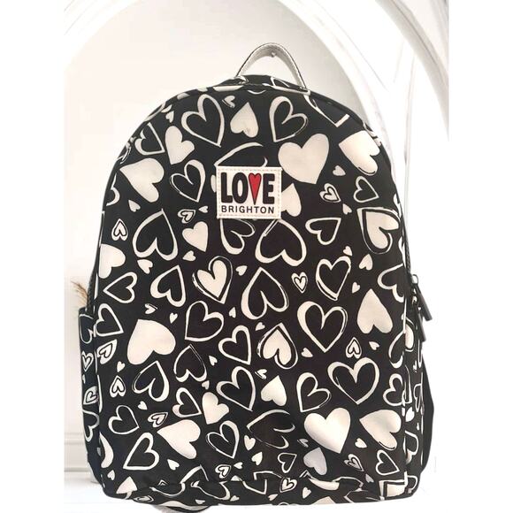 New $150 Brighton Limited Edition ENDLESS LOVE Backpack Black White Hearts Nylon - Picture 1 of 5